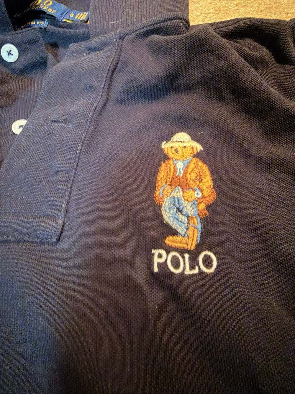 Polo Ralph Lauren Custom Slim Fit Navy Polo Bear Mesh Polo Shirt Sz Large (i)